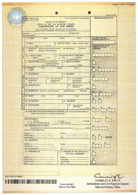 Image result for PSA Birth Certificate Example