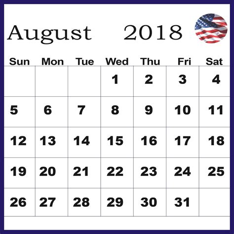August 2018 Calendar