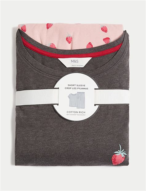 Buy Cotton Rich Printed Cropped Pyjama Set at Marks & Spencer