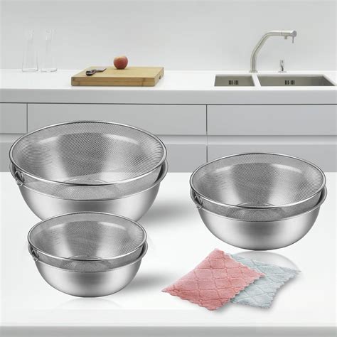Amazon.com: 6 pcs Stainless Steel Colander Set with 1.2Qt 2Qt and 3Qt ...