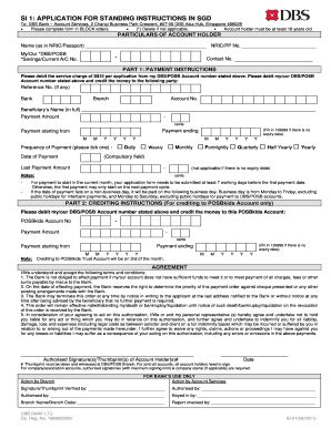 SI 1: APPLICATION FOR STANDING INSTRUCTIONS ... - DBS Bank - Fill and ...