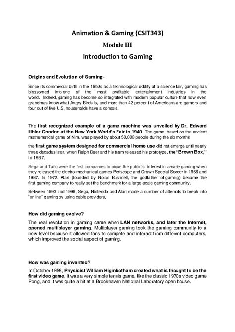 Animation-gaming - Animation & Gaming (CSIT343) Module III Introduction ...