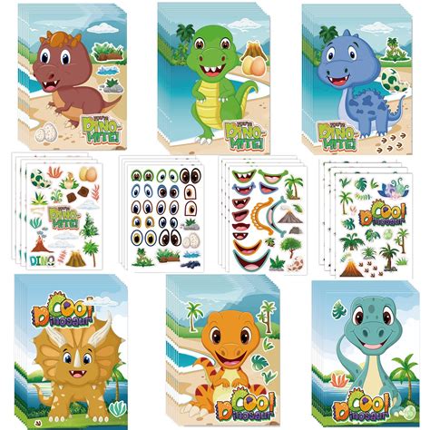 Buy 64 Sheets Dinosaur Party Favors Make a Dinosaur Stickers for Kids ...