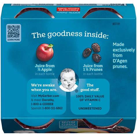 Gerber Juice, Apple Prune, 4-CT, 16 OZ