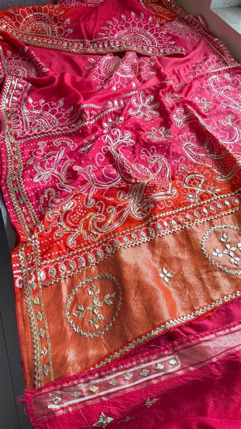 Munga Silk Sikhiya Gotapatti Saree with Peacock Motif & Zari Border ...