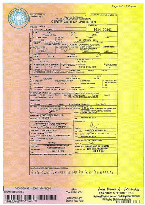 Image result for PSA Birth Certificate Example