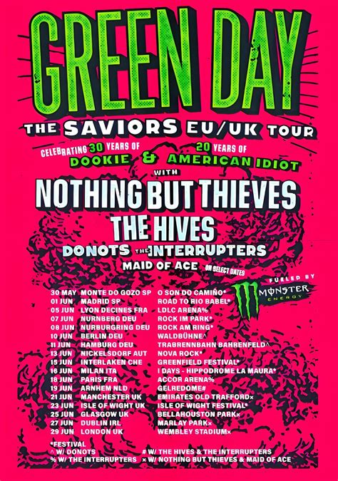 GREEN DAY The Saviors European & UK 2024 Tour Poster