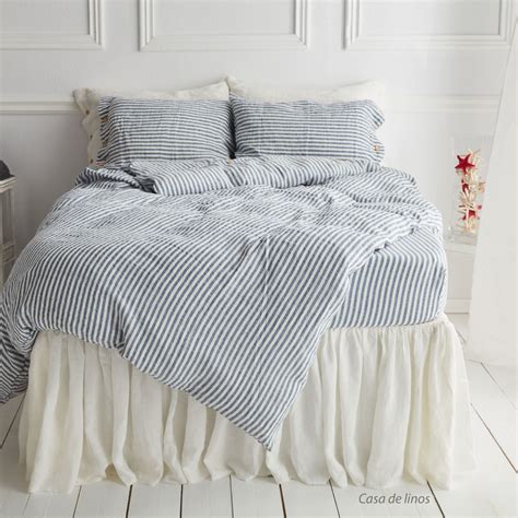 Striped Duvet Cover in Blue Color, Washed, Softened Linen Bedding ...
