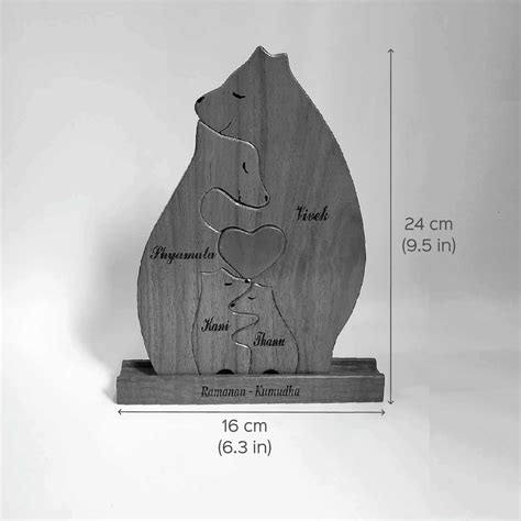 Buy Personalized Bear Family of 4 Neem Wood Figurine Online On Zwende