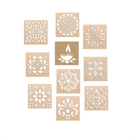 Buy Creatick Studio Wood Floral and Diya Rangoli Making Stencil (Combo ...