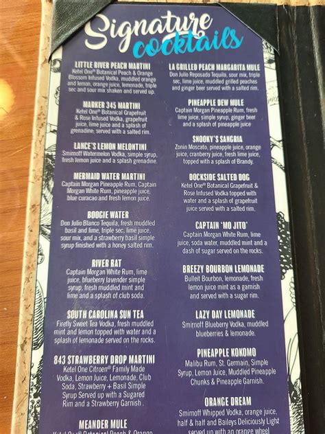 Menu at Snooky's on the Water restaurant, Little River