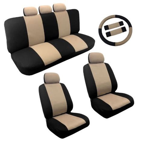 Buy Dual Color Tan/Black Two Tone Car Seat Covers Steering Wheel Set ...