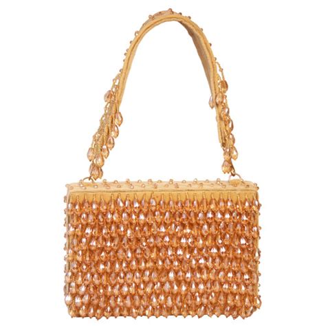 Glass Beads Box Clutch in Golden | HR Leather