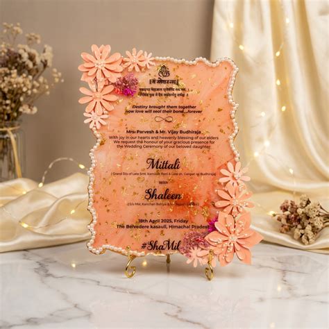 Peach Floral Resin Wedding Card Preservation Frame | Luxury Handmade ...