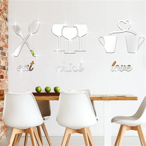 Buy Kitchen Logo Mirror Wall Stickers, Fork Spoon Cup Teacup 3D Acrylic ...