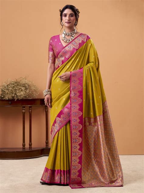 Buy Mustard Yellow Soft Satin Silk Weaving Border With Gold Zari Silk ...