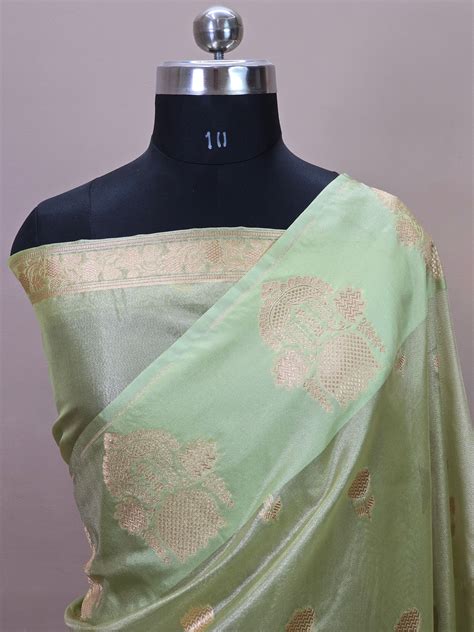 Banarasi Tissue Silk Saree with Rich Floral Border – Banaras Wardrobe