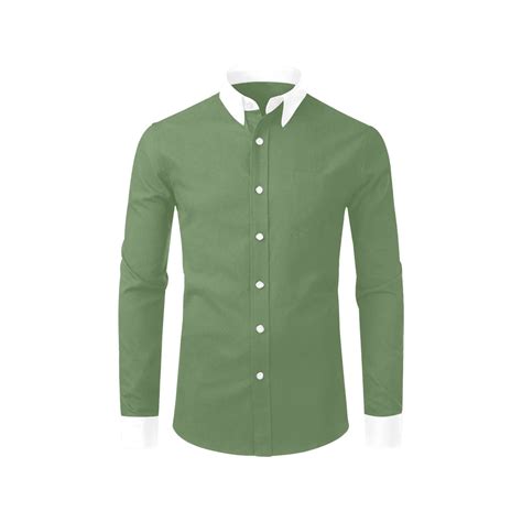Olive Green Dress Shirt with White Collar and Cuffs | YVDdesign