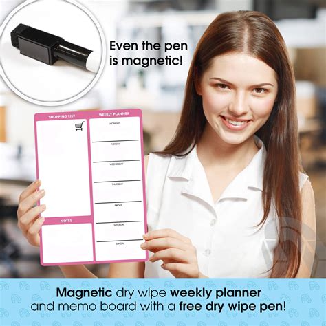 TMS Pink Magnetic Weekly Planner and Dry Wipe Pen, Meal Planner and ...