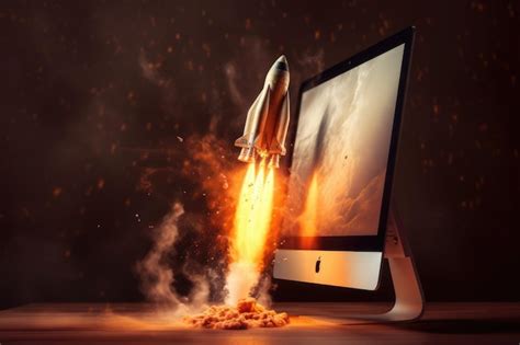 Rocket coming out of desktop computer screen generative ai aig32 ...