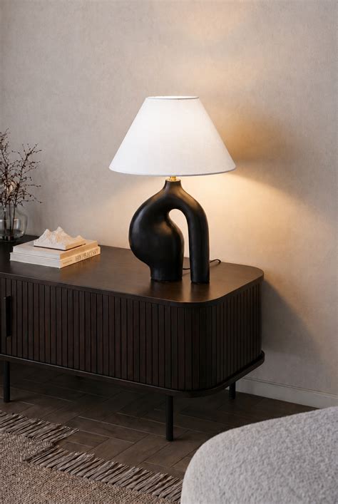 Torza Black Ceramic Table Lamp with Linen Shade Modern Design – Homekode