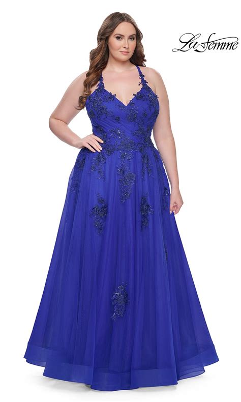 Royal Blue Plus-Size Long Prom Dress - PromGirl