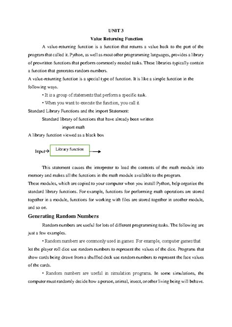 9595 AS UNIT3 - Python Final Exam: Value Returning Functions - Studocu