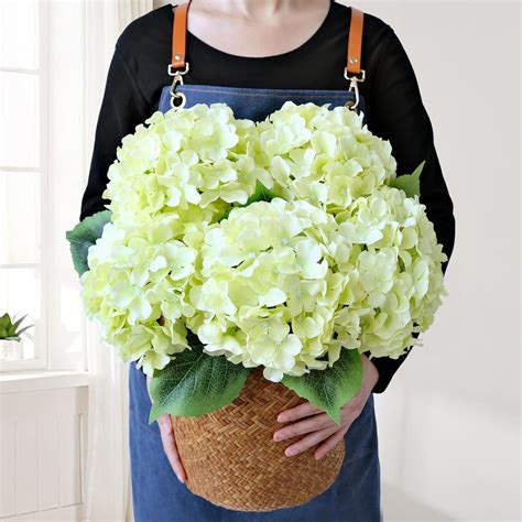 Amazon.com: JINWOE Green Hydrangea Artificial Flowers, 5Pcs 20Inch ...
