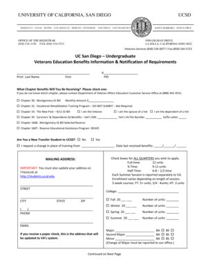 UC San Diego Veterans Education Benefits Form - Blank Fillable Template ...
