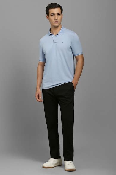 Buy Men Light Blue Textured Polo Neck T-shirt Online - 39829423 | Louis ...