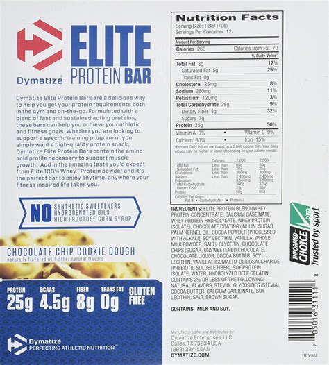 DYMATIZE ELITE PROTEIN BAR CHOCOLATE CHIP COOKIE DOUGH 70G | India's ...