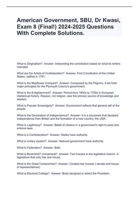 American Government, SBU, Dr Kwasi, Exam 8 (Final!) Questions With ...