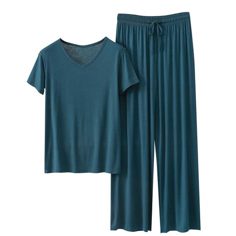Aofany 2 Piece Women's Modal Pajama Set Summer Short Sleeve V Neck Top ...