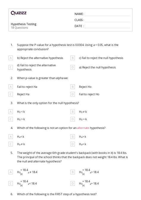 50+ hypothesis testing worksheets on Quizizz | Free & Printable