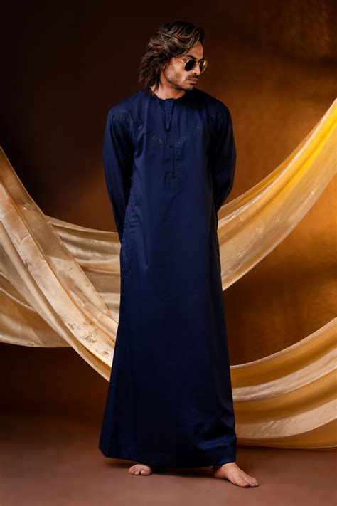 HAMSAFAR KURTA Thobe Blue with Embroidered Collar – Hamsafar Emporium