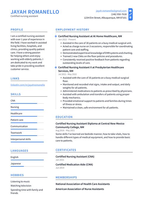 CNA Resume Sample 的图像结果