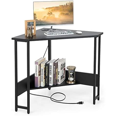 Buy GOFLAME Corner Desk with Power Outlet, Triangle Computer Desk for ...