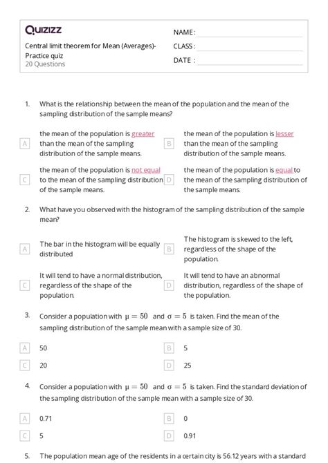 50+ central limit theorem worksheets for 11th Class on Quizizz | Free ...