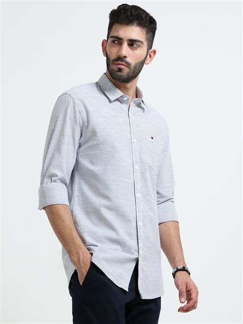Navy Stripes Slim Fit Cotton Casual Shirts