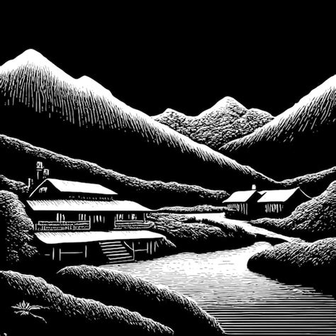 Górskie krajobrazy, jeziora, pustynia, kemping, krajobraz, ręcznie ...