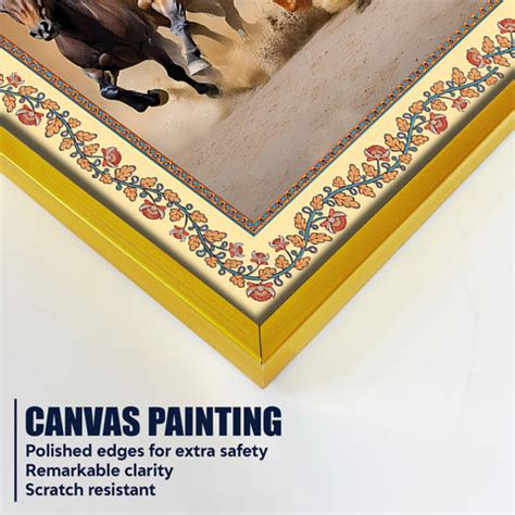 Seven Horses Running in Desert Floral Border Canvas Wall Painting ...