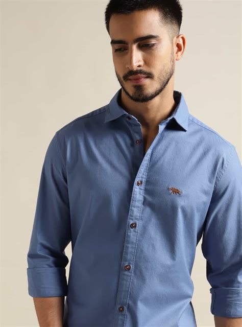 Buy Dark Pastel Blue Shirt | Casual Blue Solid Shirts for Men Online ...