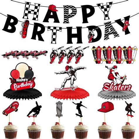 34 Pcs Skateboard Party Decorations Skateboard Birthday Banner ...