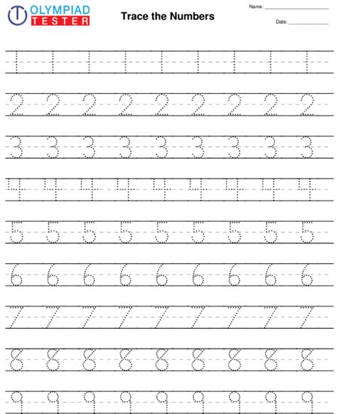 Trace the Numbers Worksheet | Olympiad tester