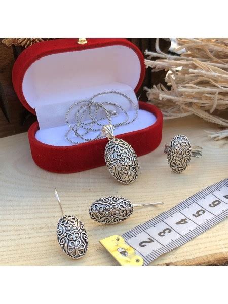 Mardin Yöresel İşlemeli Telkari Gümüş Üçlü Set - KG20230425