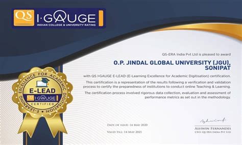 JGU Becomes India's First University To Receive QS IGAUGE E-LEAD ...