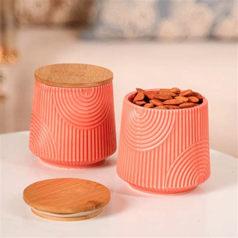 Multipurpose Ceramic Storage Jar Coral Red Set of 2 Online - Premium ...