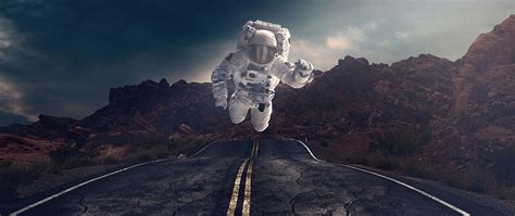 Download wallpaper 2560x1080 astronaut, gravity, road, asphalt, rocks ...