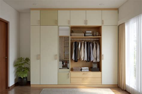 3-Door Contemporary Swing Wardrobe Design with Overhead Cabinets, Open ...