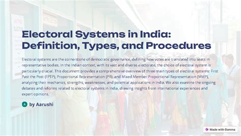 Electoral Systems in India: FPTP, PR, MMP & Challenges for Reform - Studocu